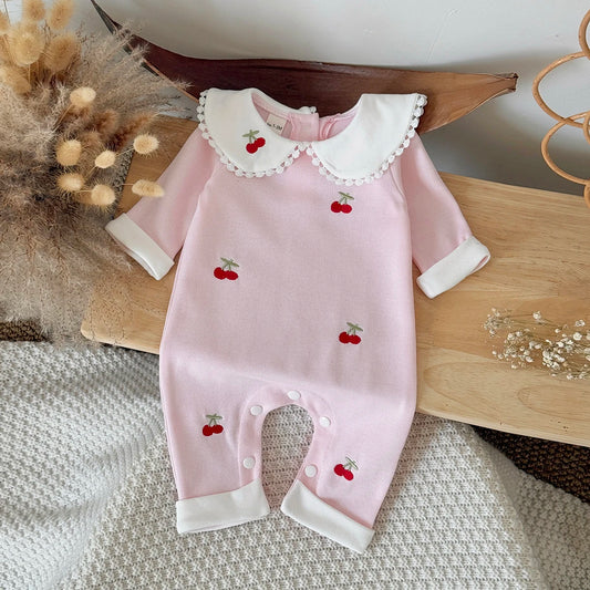 Autumn baby Clothing Long Sleeved Jumpsuit Cherry Print Jumpsuit,Toddler Bodysuit Kids Clothing 0-18 Months